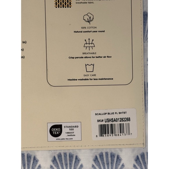 Laura Ashley FULL Blue Shell Scallops Full Sheet Set 4 PCS 100% Cotton Percale - Picture 3 of 4